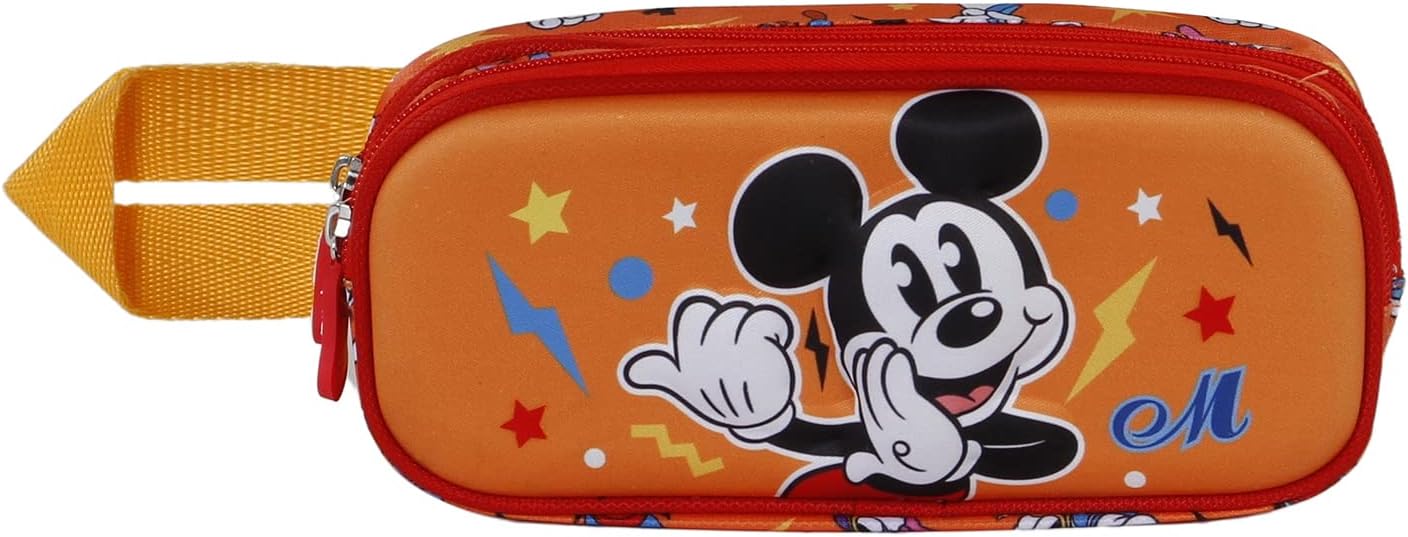Mickey Mouse Whisper-3D Double Pencil Case, Orange, 22 x 9.5 cm