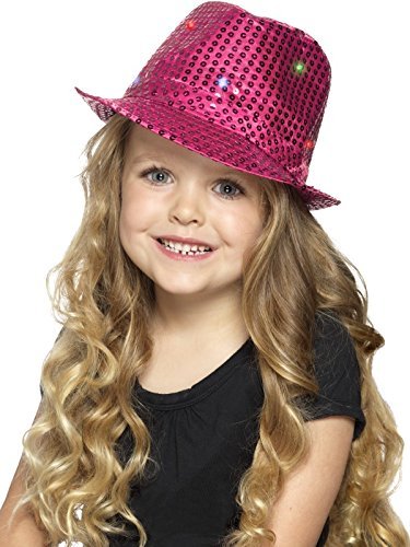 Smiffys Light Up Sequin Trilby Hat, Pink