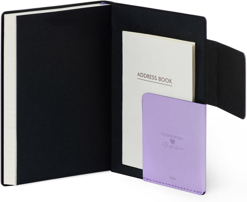 Legami - Daily Diary Small, 12 Months, from January 2024 to December 2024, Closure with Elastic, Monthly Planner January 2025, Final Pocket, Removable Address Book, 9.5x13.5 cm, Lavender Colour