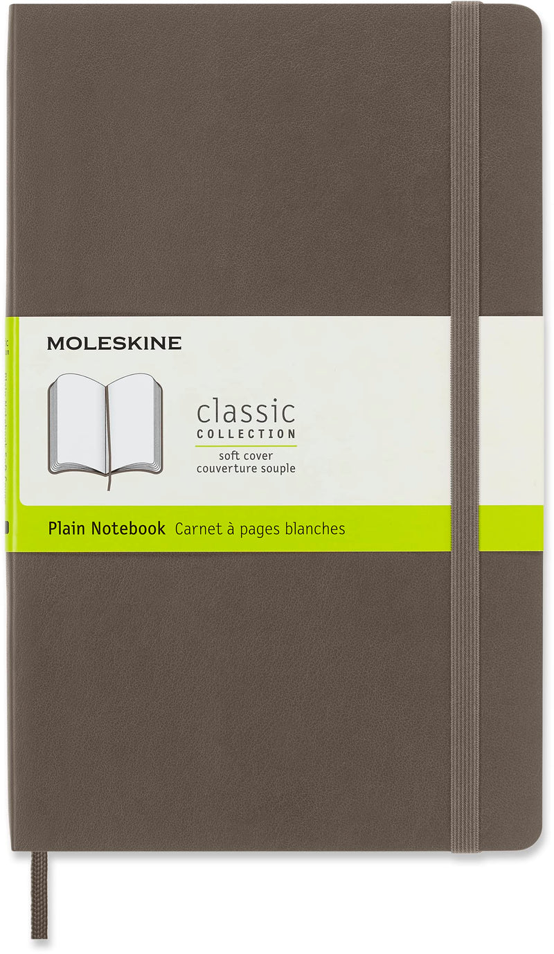 Moleskine Classic Plain Paper Notebook - Soft Cover and Elastic Closure Journal - Color Earth Brown - Large 13 x 21 A5 - 192 Pages Earth Brown Large Plain