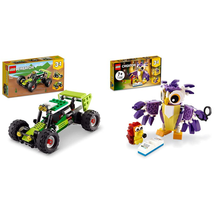 LEGO 31123 Creator 3in1 Off-road Buggy to Skid Loader Digger to ATV Car Toy, 3 Vehicle Construction Set & 31125 Creator 3in1 Fantasy Forest Creatures, Woodland Animal Toys Set + Fantasy Forest Creatures