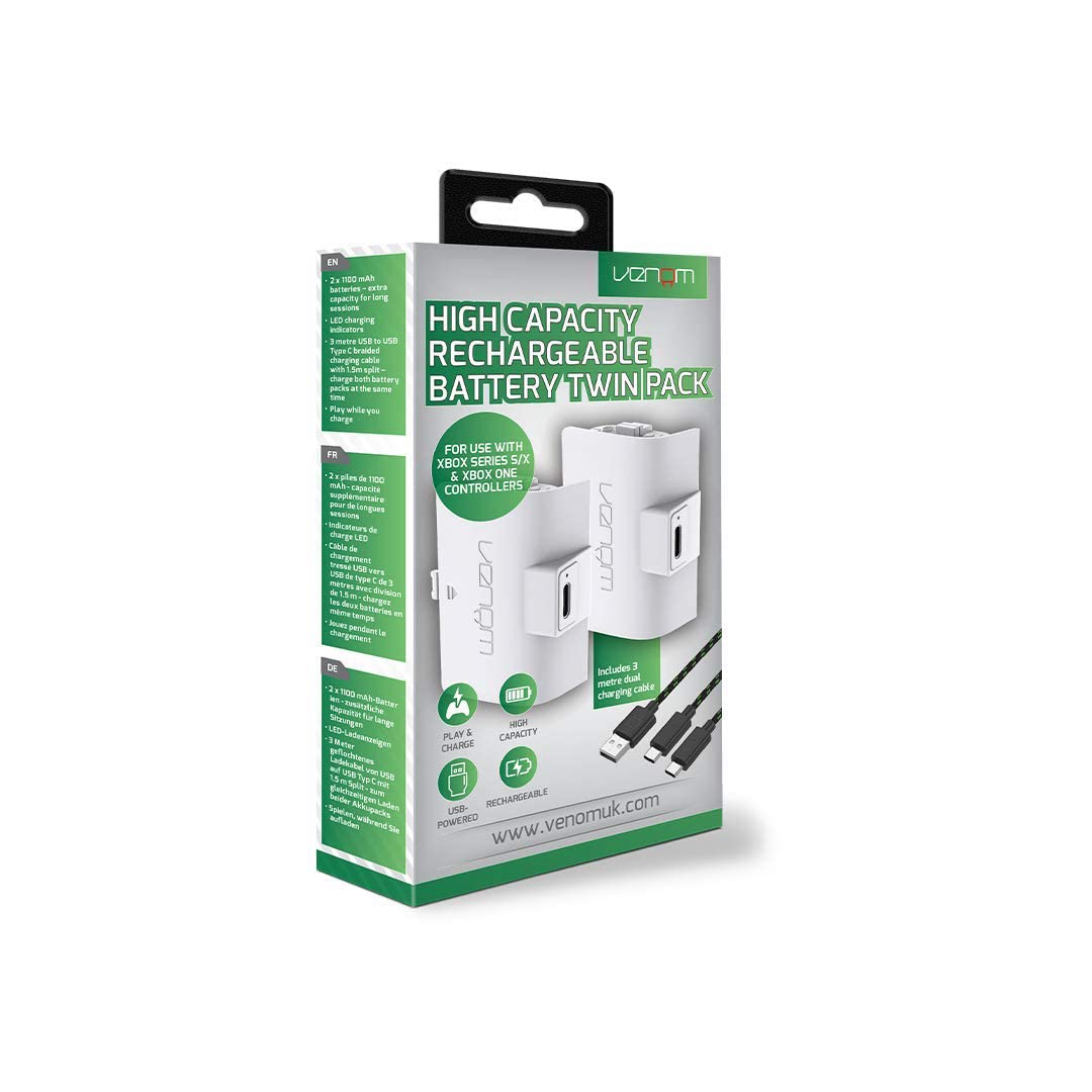 Venom Twin High Capacity Rechargeable Battery Pack Black for Xbox Series X/S & One - White 1100mAh (White)