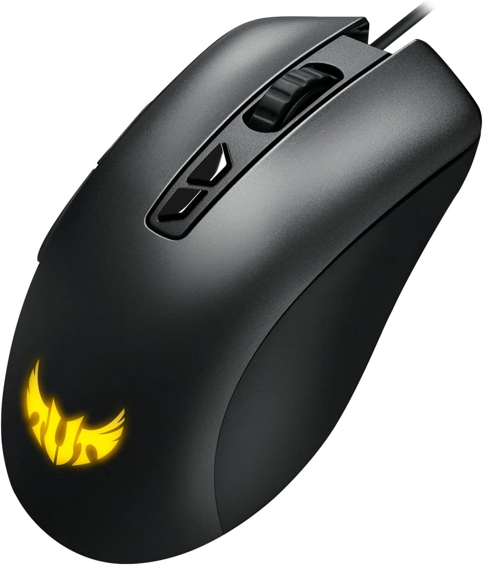 ASUS TUF Gaming M3 ergonomic wired RGB gaming mouse with 7000-dpi sensor, lightweight build, durable coating, heavy-duty switches, seven programmable buttons and Aura Sync Wired black
