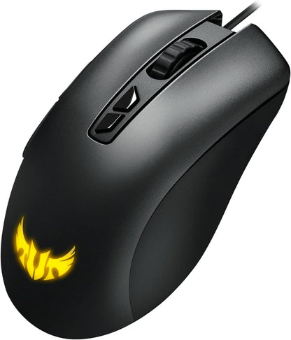 ASUS TUF Gaming M3 ergonomic wired RGB gaming mouse with 7000-dpi sensor, lightweight build, durable coating, heavy-duty switches, seven programmable buttons and Aura Sync Wired black