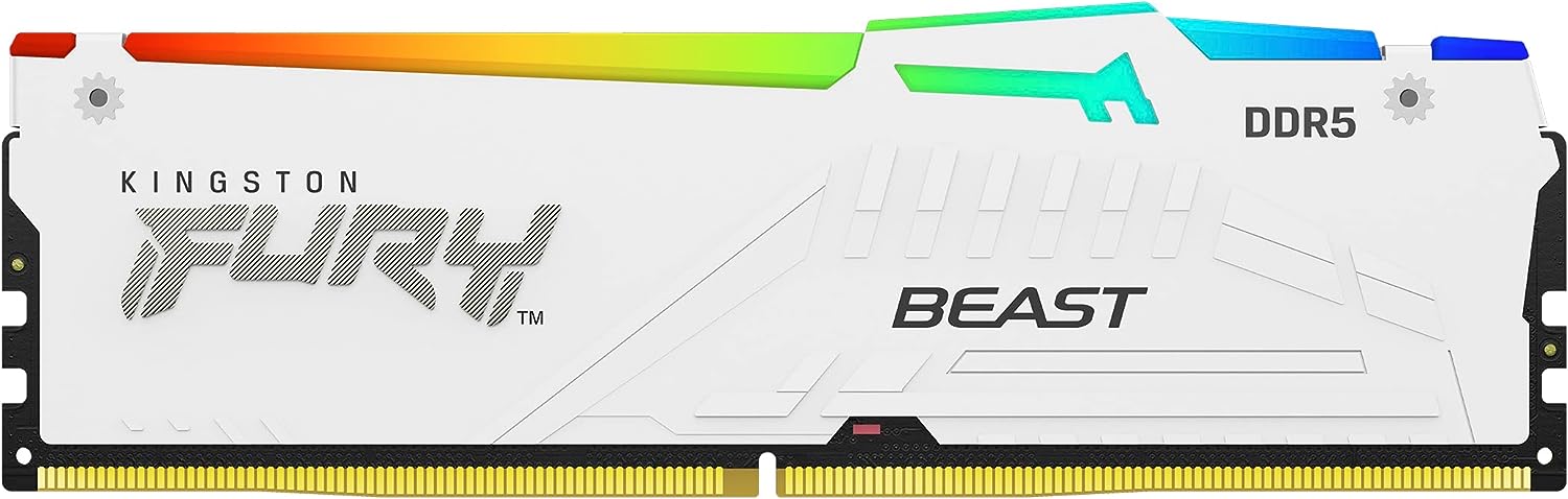 Kingston Fury Beast White RGB 16GB 5600MT/s CL36 DDR5 Expo DIMM | Infrared Syncing | Fury CTRL Software | Overclocking | Plug N Play | AMD Expo | Single Module | KF556C36BWEA-16 White 5600MT/s 16GB