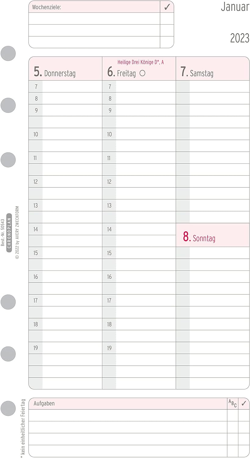 Avery Dennison Zweckform Chronoplan 50543 Week Planner 2013 / 2 Pages for 1 Week / in Columns / Medium-Sized / White (In German) 2023 Midi Weekly plan in columns