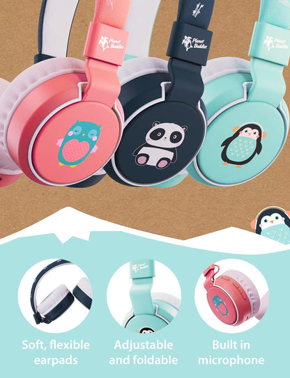 Planet Buddies Kids Headphones, Foldable Wireless On Ear Bluetooth Headphones for Kids with Microphone, 85dB Volume Limiter, Cute Penguin Kids Earphones for Tablets and Phones, Travel, School & Music