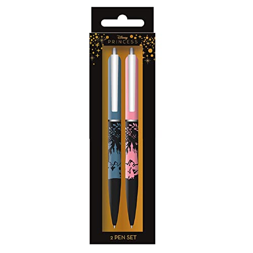 Disney Princess Set of 2 Ballpoint Pens (Dark Floral Design) Pen Set for Girls. Disney Gifts School Stationary Set. Pack of Pens for School Supplies. Disney Writing Set - Official Merchandise