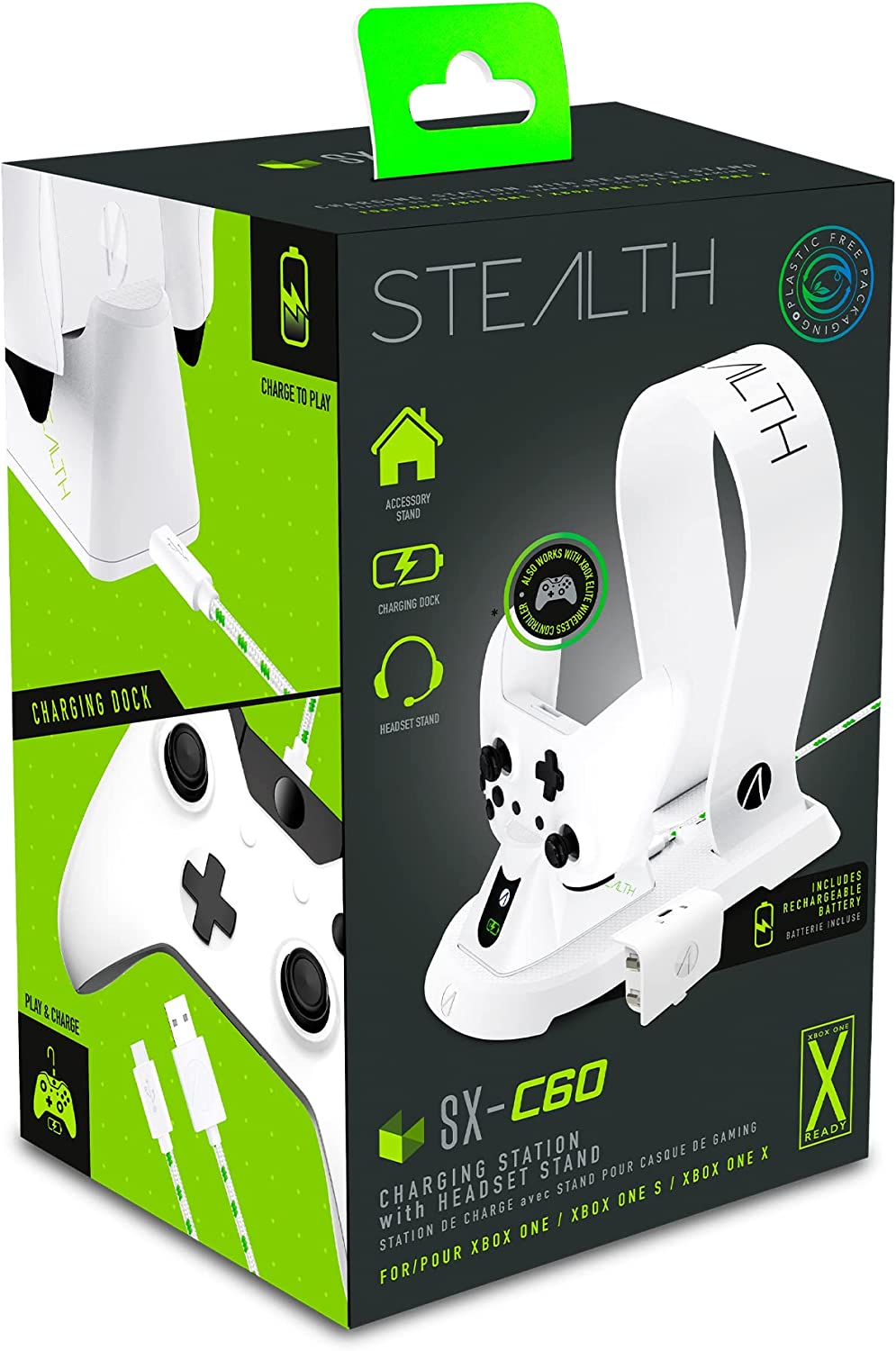 Stealth SX-C60 White Charging Station with Headset Stand for XBOX ONE Including Rechargeable Battery