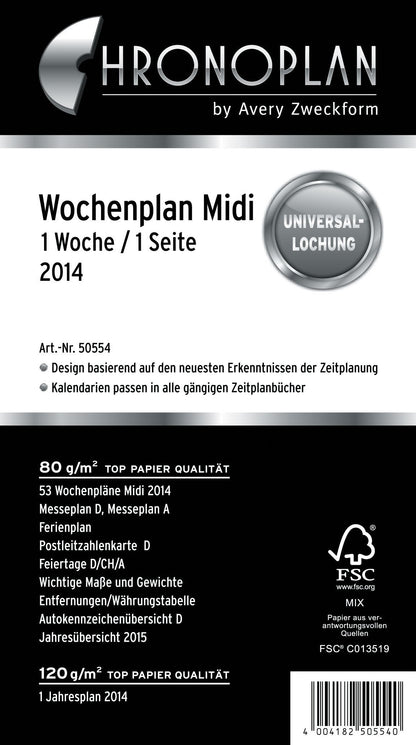 CHRONOPLAN Kalendereinlage 2024 Wochenplan Midi (9