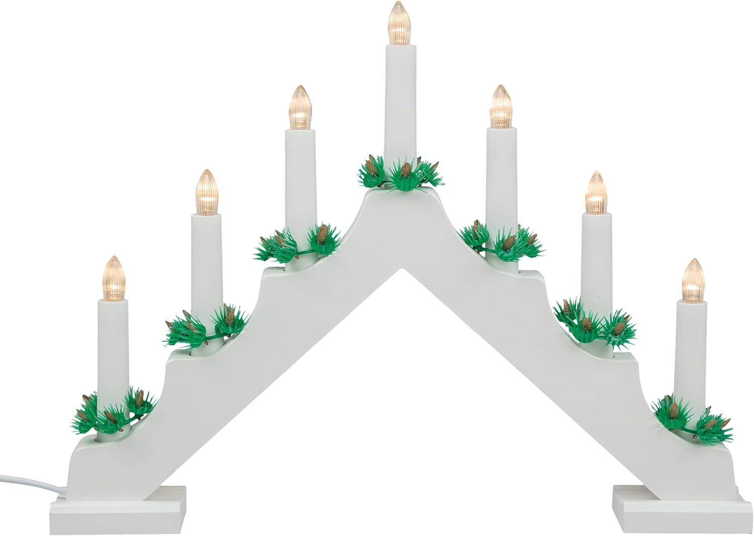 Idena 8582067 - Adventsleuchter aus weiß lackiertem Holz mit 7 Kerzenlichtern, inklusive Ersatzlampe, Anschlusskabel mit Schalter, ca. 40 x 30 cm White, with LED