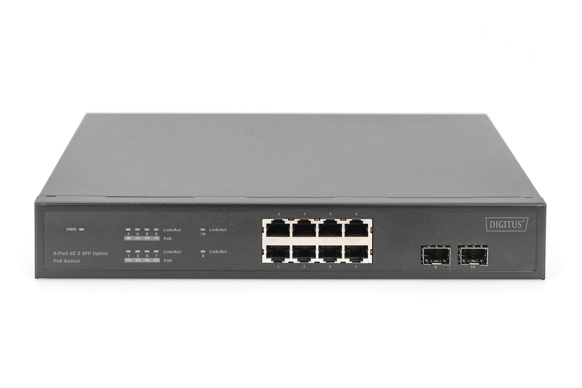 Digitus 8 Port Gigabit PoE Switch, 19 Inch, Unmanaged, 2 SFP Uplink