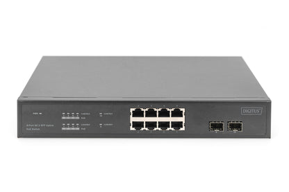 Digitus 8 Port Gigabit PoE Switch, 19 Inch, Unmanaged, 2 SFP Uplink