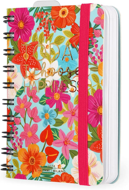 Legami - Small Spiral Daily Diary, 12 Months, from January 2024 to December 2024, Folding Planner 2024/2025, Elastic Closure, Final Pocket, Address Book, 8.5x13 cm, Flowers Theme