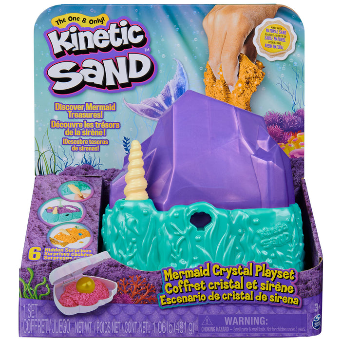 Kinetic Sand, Mermaid Crystal Playset, 481g of Play Sand, Gold Shimmer Sand, Storage and Tools, Sensory Toys for Kids Aged 3 and up