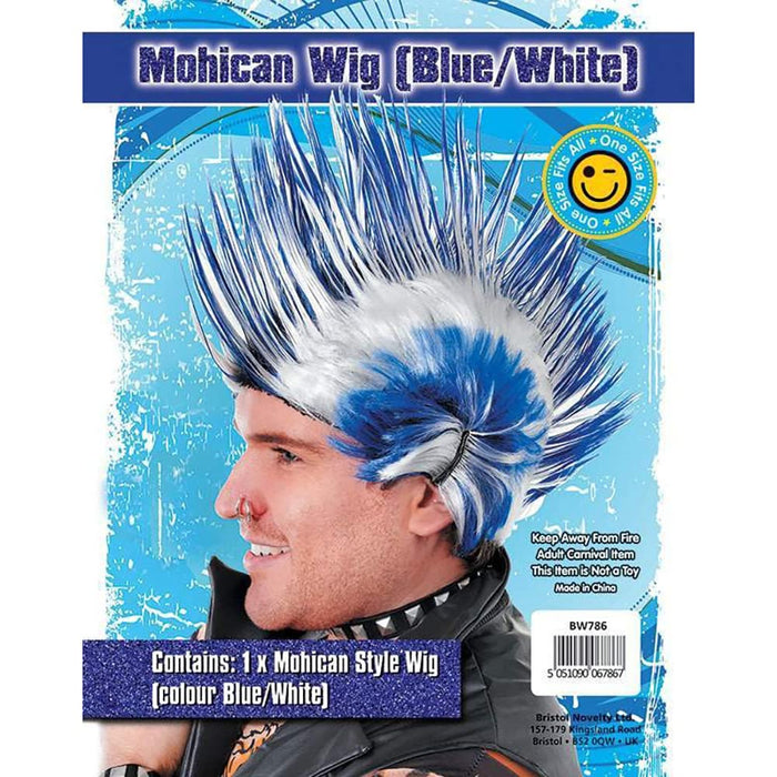 Bristol Novelty BW786 Mohican Blue and White, One Size Blue/White