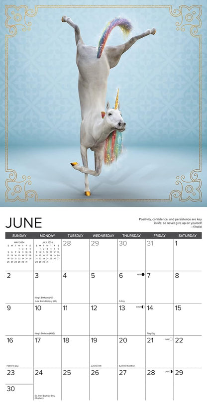 Unicorn Yoga 2024 12 X 12 Wall Calendar