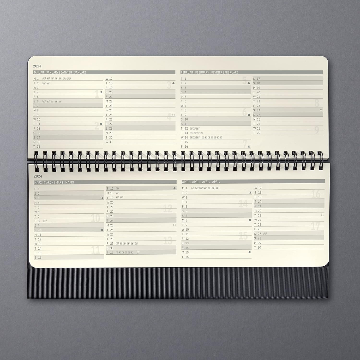 SIGEL C2480 Conceptum Desktop planner 2024, large, large, Black, hardcover, 2 pages equal to the week at the bottom and notes at the top, 132 pages 30 x 14.3 cm