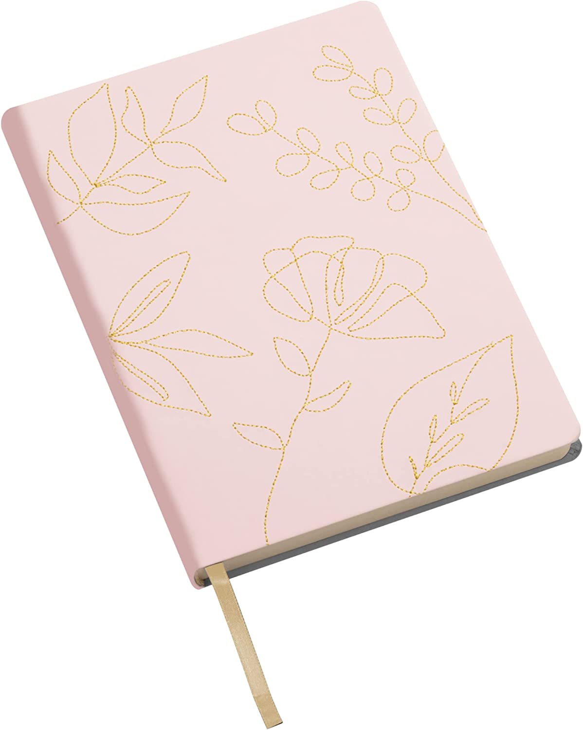 Eccolo Medium Lined Journal, Stitched Flexicover, A5 Writing Journal, 256 Ruled Ivory Pages, Ribbon Bookmark, Lay Flat, Notebook for Work or School, Gold Stitched Botanicals (5.75x8.25 inches)