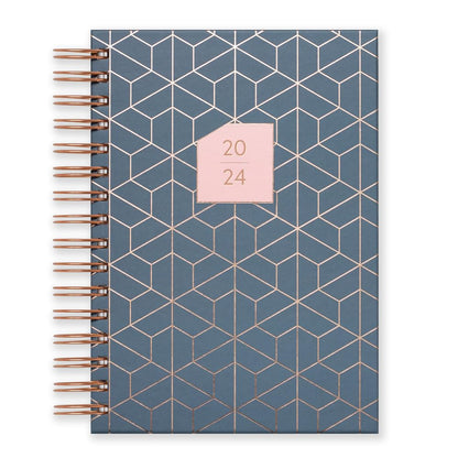 Matilda Myres 2024 Diary - A5 Day a Page - Rose Gold Wiro Bound - January to December Planner - Rose Gold Design - Hardback Covers (Grey 2024)