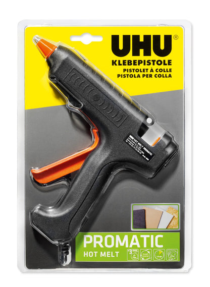 UHU 48380 Promatic Hot Melt Hot Glue Gun with High Adhesive Performance for Crafts and Repair Work, incl. 3 Cartridges Glue Gun Promatic
