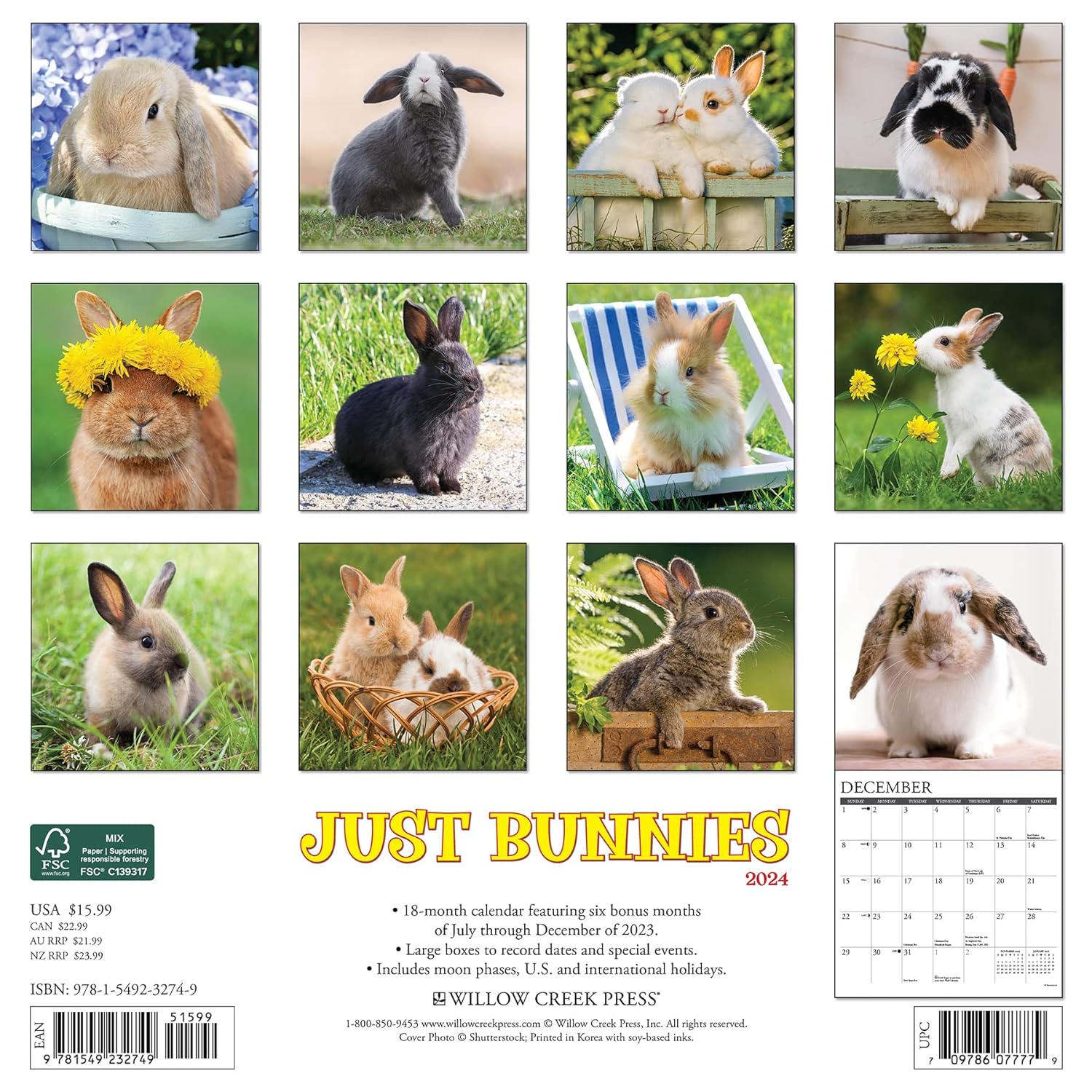 Just Bunnies 2024 12 X 12 Wall Calendar
