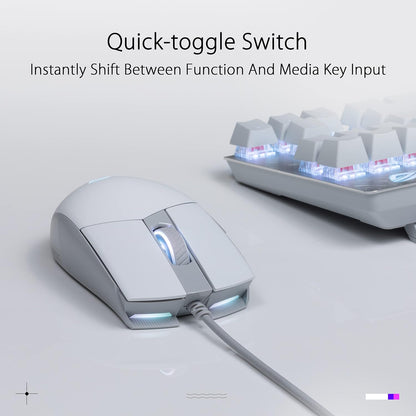ASUS ROG Strix Impact II Wired Gaming Mouse, 6,200 DPI Optical Sensor, 5 Programmable Buttons, RGB, Swappable Switch Design, Lightweight, Left Hand Friendly, Moonlight White Moonlight White White