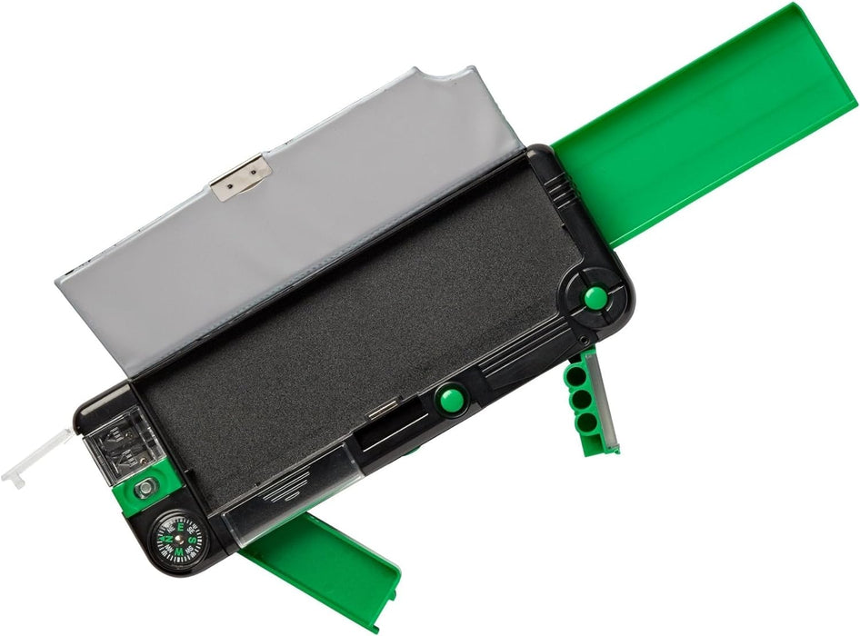 Tinc Hugga Character Pop Out Pencil Case Green | Pop Out Compartment with Push Button | Includes Pencil with Eraser Topper, Ballpoint Pen & 15cm Ruler | 3 Compartments for School