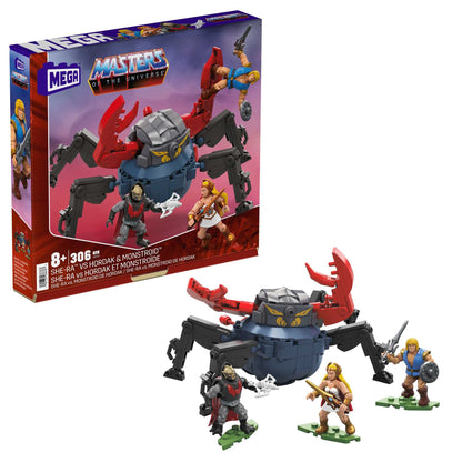 MEGA Masters of the Universe Building Toys Set, MOTU She-Ra Vs Hordak & Monstroid with 306 Pieces, 3 Micro Action Figures and Accessories