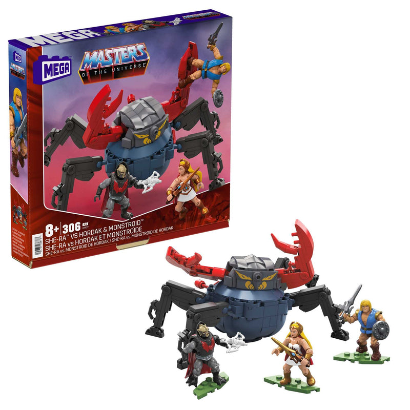 MEGA Masters of the Universe Building Toys Set, MOTU She-Ra Vs Hordak & Monstroid with 306 Pieces, 3 Micro Action Figures and Accessories
