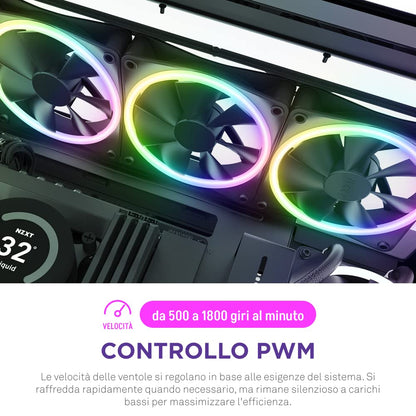 NZXT F140 RGB Duo Twin Pack - 2 x 140mm Dual-Sided RGB Fans with RGB Controller – 20 Individually Addressable LEDs – Balanced Airflow and Static Pressure – Fluid Dynamic Bearing – PWM – Black