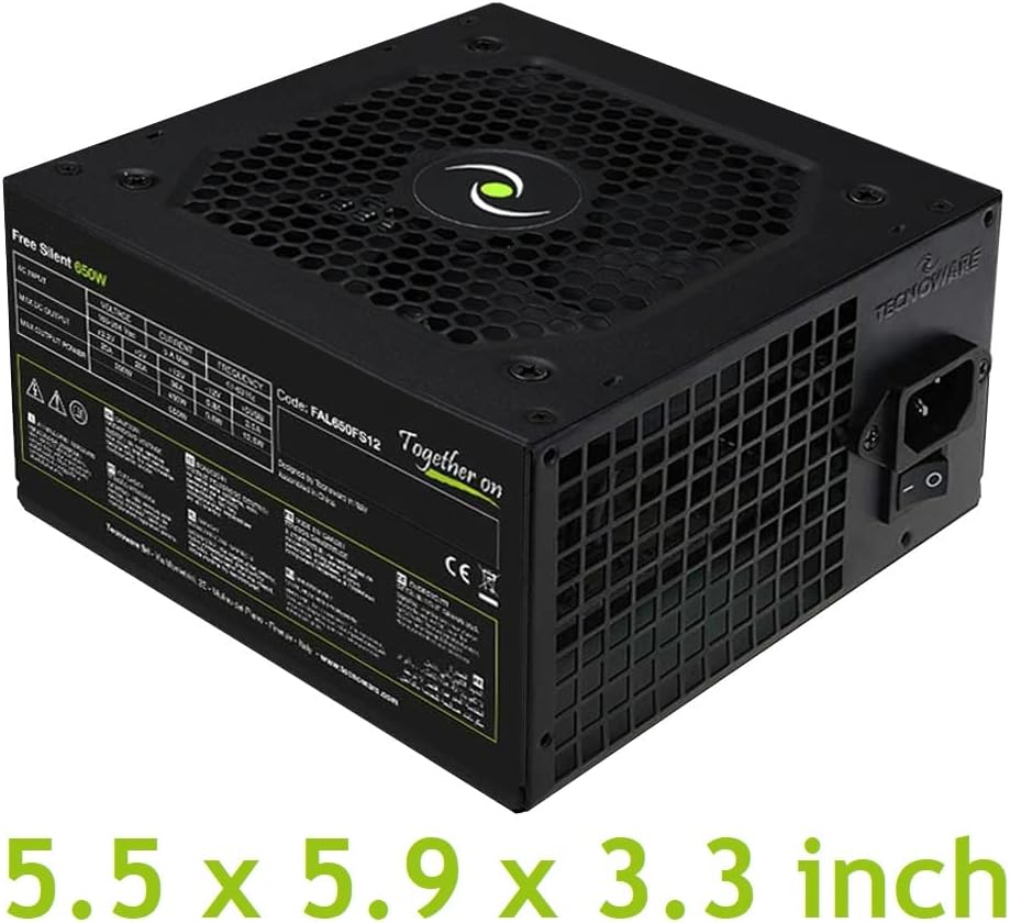Tecnoware ATX 650W PC power supply - 12 cm silent fan - 3 connectors for SATA, 1 for 24 poles, 1 for 12 V 4 + 4 poles, 3 for Molex, 1 for Floppy 650W ATX