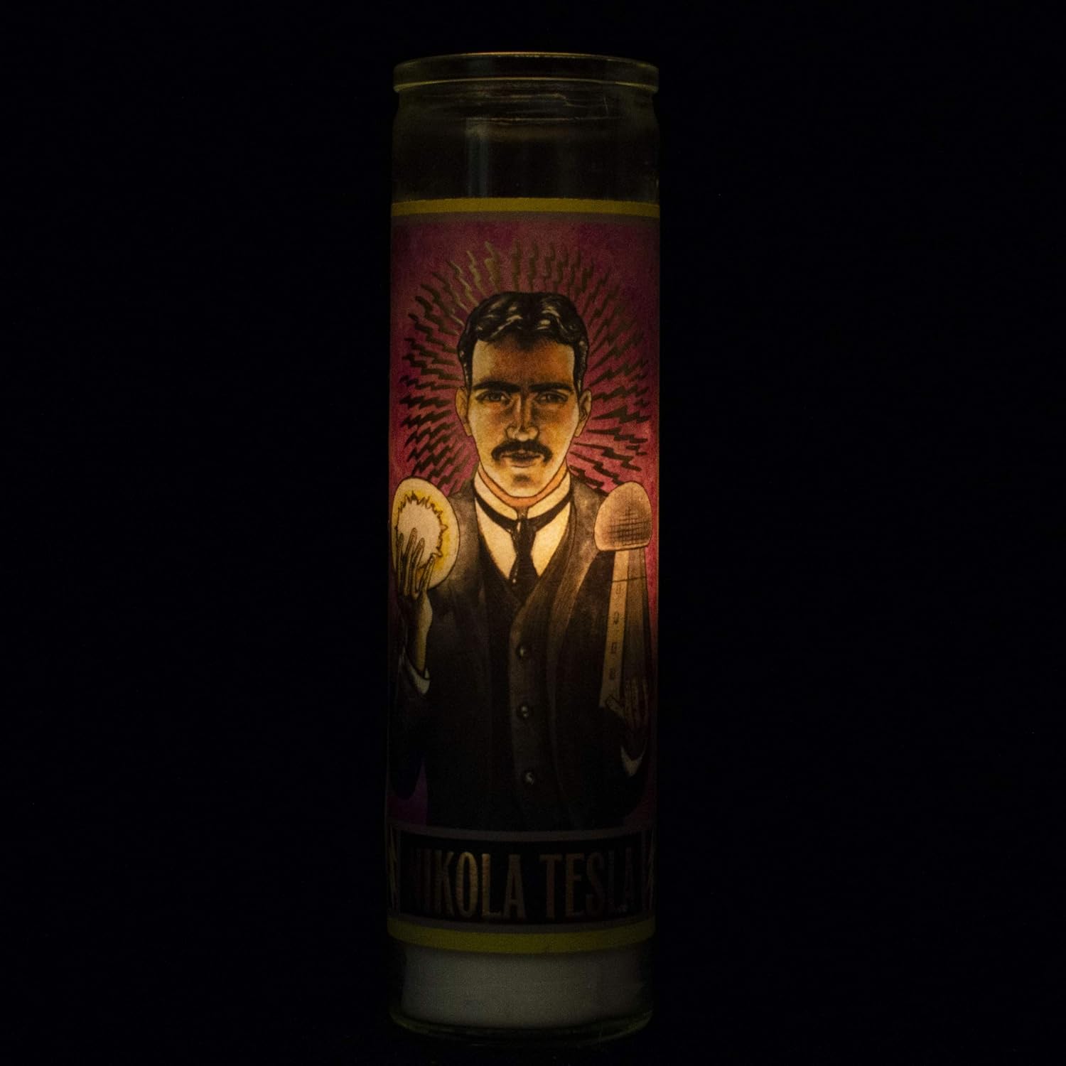 Nikola Tesla Secular Saint Candle - 8.5 Inch Glass Prayer Votive - [Dutch Import]