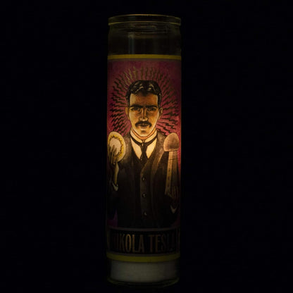 Nikola Tesla Secular Saint Candle - 8.5 Inch Glass Prayer Votive - [Dutch Import]