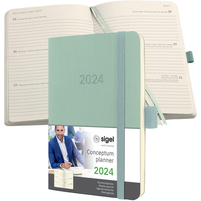 SIGEL C2439 Conceptum Weekly planner 2024, approx. A6, green, softcover, 2 pages = 1 week, 176 pages Green ca. A6