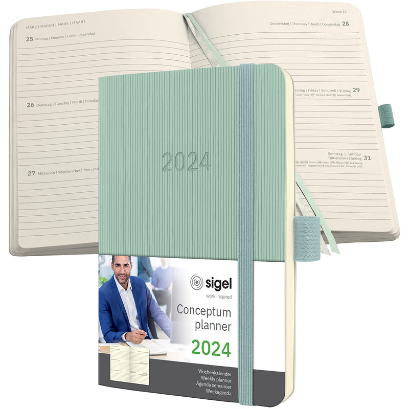 SIGEL C2439 Conceptum Weekly planner 2024, approx. A6, green, softcover, 2 pages = 1 week, 176 pages Green ca. A6
