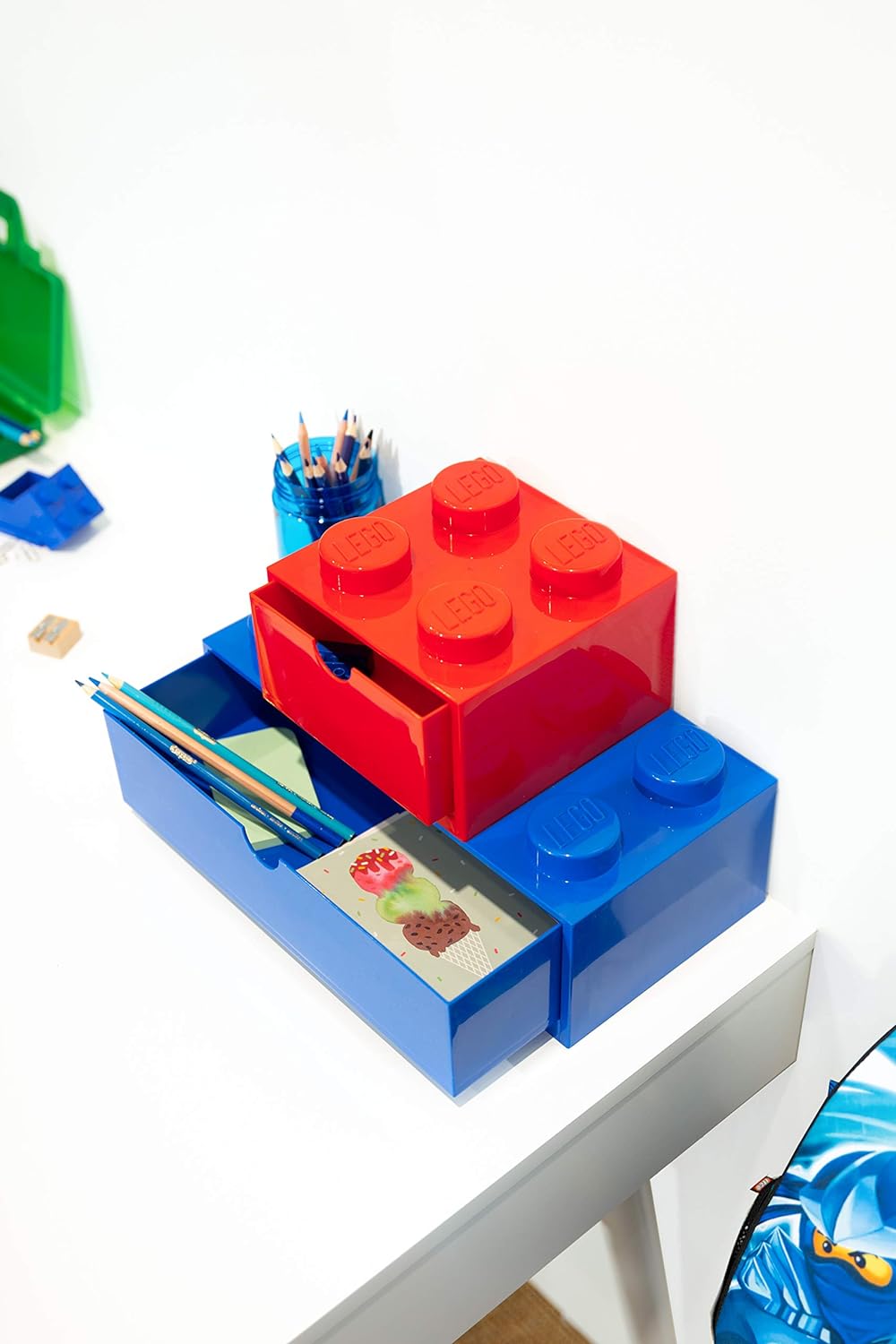 Room Copenhagen, Lego Desk Drawer - Stackable Tabletop Storage - 12.4” x 6.2” x 4.5” - Brick 8, Black (40211733-Parent) Black Brick 8