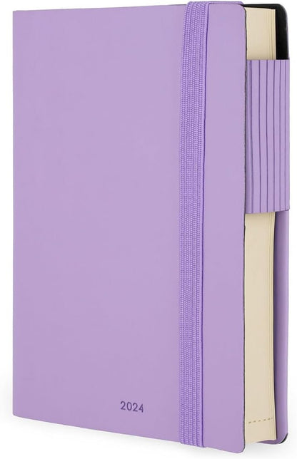 Legami - Daily Diary Small, 12 Months, from January 2024 to December 2024, Closure with Elastic, Monthly Planner January 2025, Final Pocket, Removable Address Book, 9.5x13.5 cm, Lavender Colour