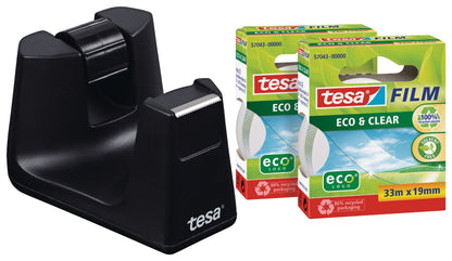 Tesafilm Recycled Desk Dispenser Black with 2 Rolls of Tape 19mmx33m 53905-00000-00