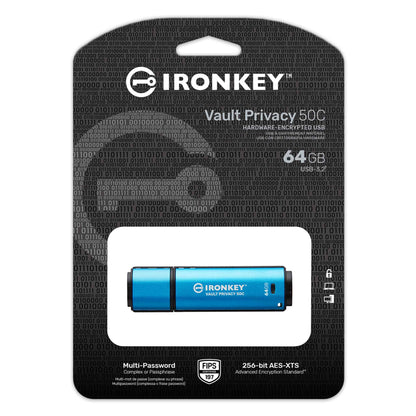 Kingston Technology IronKey VP50 USB flash drive 64 GB USB Type-C 3.2 Gen 1 (3.1 Gen 1) Black, Blue