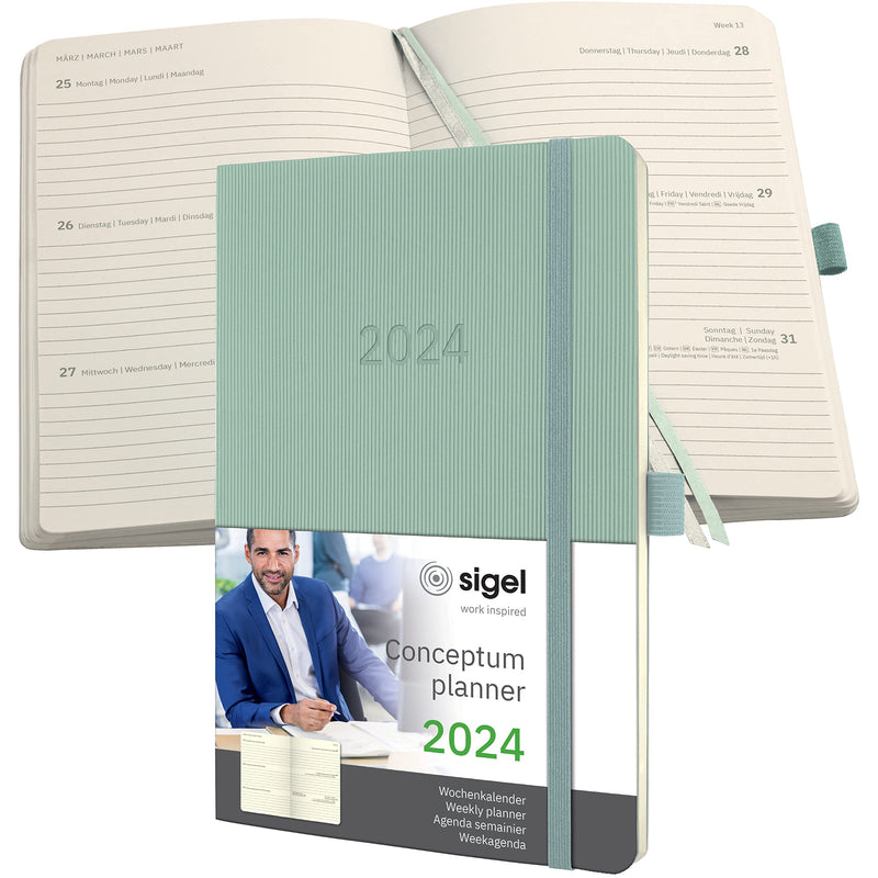 SIGEL C2438 Conceptum Weekly planner 2024, approx. A5, Green, softcover, 2 pages equal to 1 week, 192 pages Green ca. A5