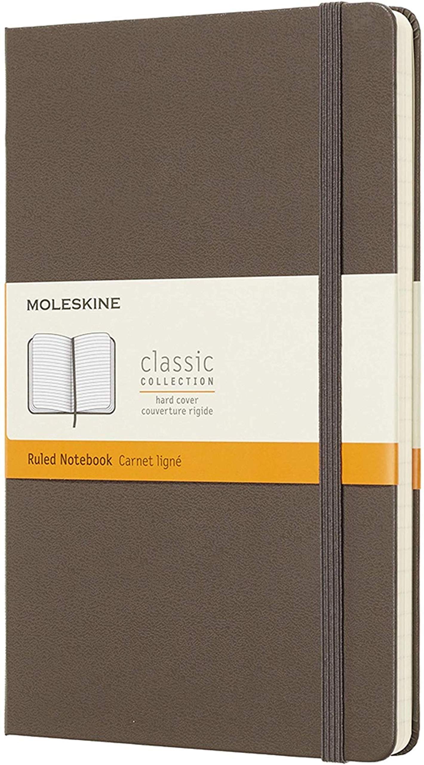 Moleskine Classic Ruled Paper Notebook, Hard Cover and Elastic Closure Journal, Color Earth Brown, Size Large 13 x 21 cm, 240 Pages Earth Brown Large Ruled