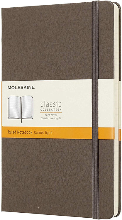 Moleskine Classic Ruled Paper Notebook, Hard Cover and Elastic Closure Journal, Color Earth Brown, Size Large 13 x 21 cm, 240 Pages Earth Brown Large Ruled
