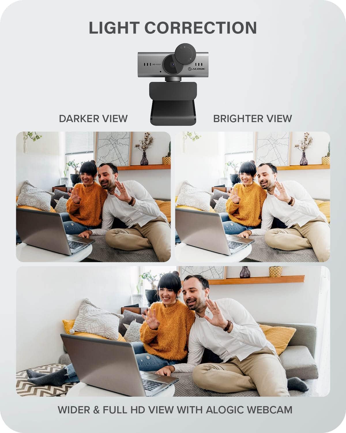 ALOGIC Iris webcam, Full HD 1080p,2 Megapixel, CMOS sensor, AI-Powered Autofocus, Built-in Mic with noise cancellation, Privacy Cover, Video Calling for Zoom, Skype or MS Teams and Video streaming.