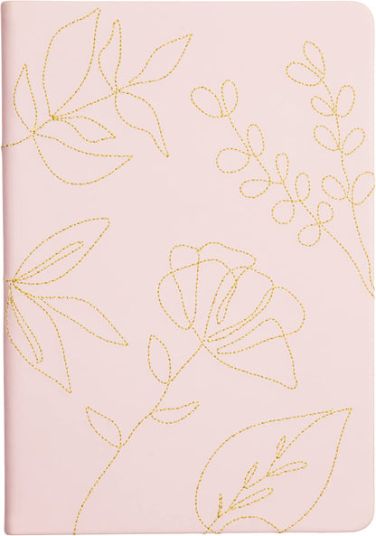 Eccolo Medium Lined Journal, Stitched Flexicover, A5 Writing Journal, 256 Ruled Ivory Pages, Ribbon Bookmark, Lay Flat, Notebook for Work or School, Gold Stitched Botanicals (5.75x8.25 inches)