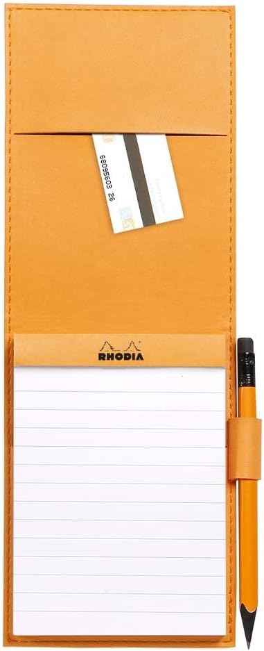 RHODIA 128207C - Clipboard Case + Stapled Notepad N°12 Turquoise - 8.5x12 cm - Lined - 80 Detachable Sheets - 80G White Clairefontaine Paper - Pencil Holder - Faux Leather - Rhodiarama Collection Turquoise Blue A7+ Lined