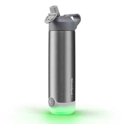 Hidrate Spark TAP Smart Water Bottle, Stainless Steel, Tap to Track Water Intake & Glows to Remind You to Stay Hydrated - Straw - Stainless 20oz 20oz Stainless