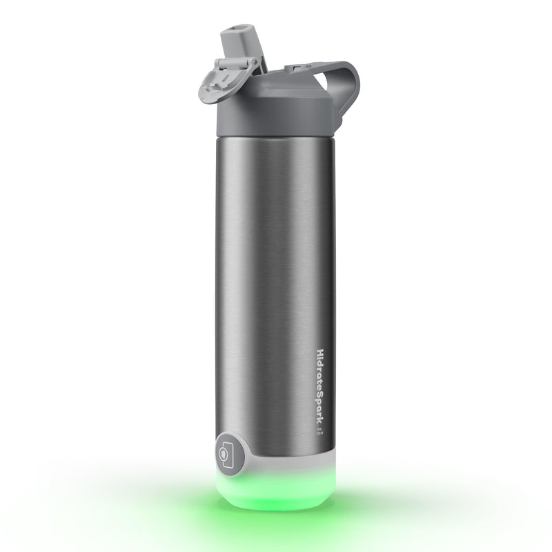Hidrate Spark TAP Smart Water Bottle, Stainless Steel, Tap to Track Water Intake & Glows to Remind You to Stay Hydrated - Straw - Stainless 20oz 20oz Stainless