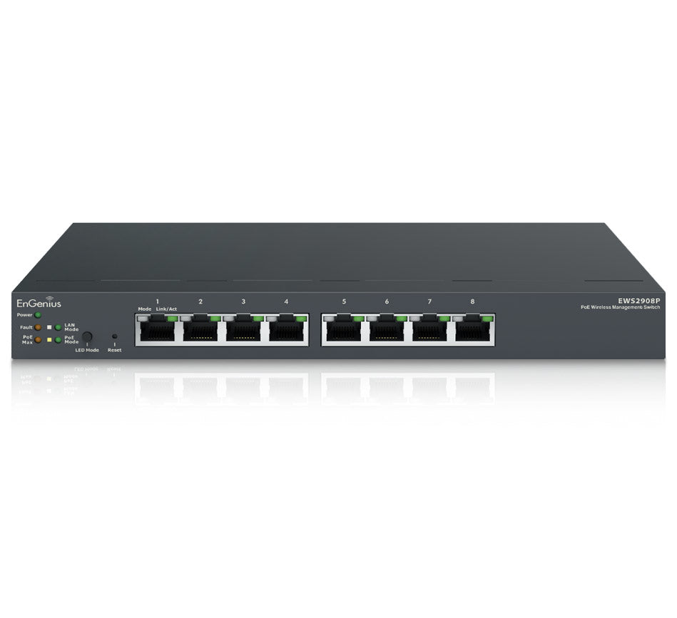 EnGenius EWS2908P Wireless Managed Smart+ switch 8-port GbE PoE.af Switch 55W manage up to 20 x AP Desktop model