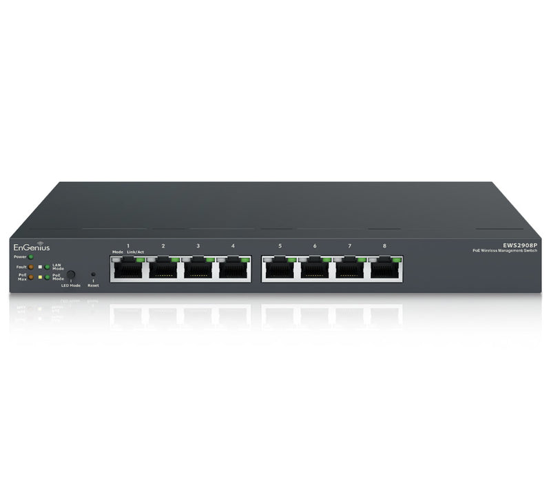 EnGenius EWS2908P Wireless Managed Smart+ switch 8-port GbE PoE.af Switch 55W manage up to 20 x AP Desktop model
